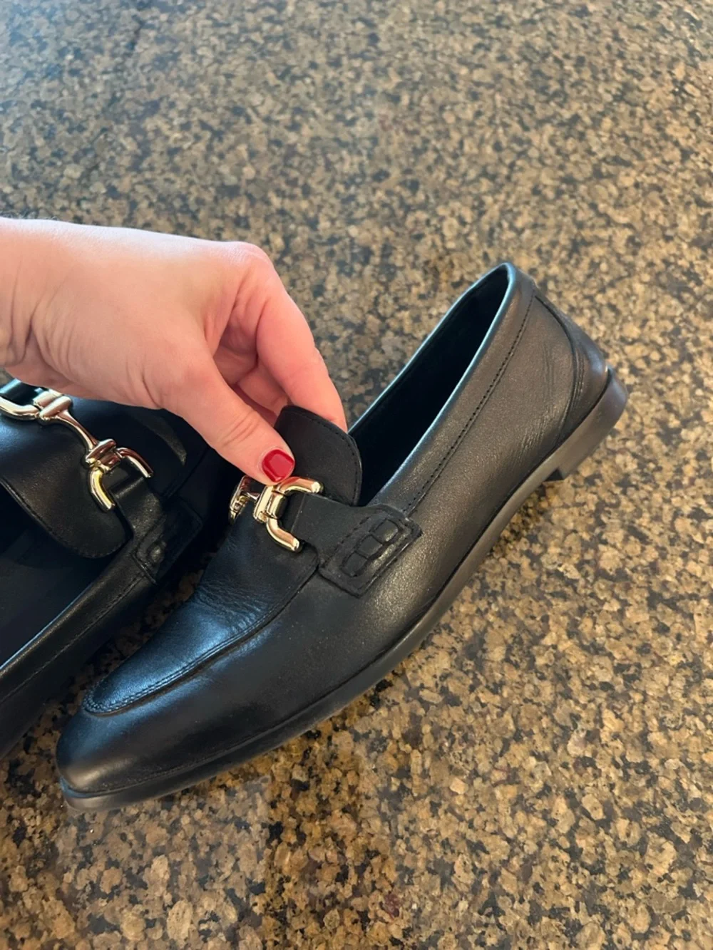 Zara Black Leather Women’s Loafers with Gold Bit - Picture 4 of 6